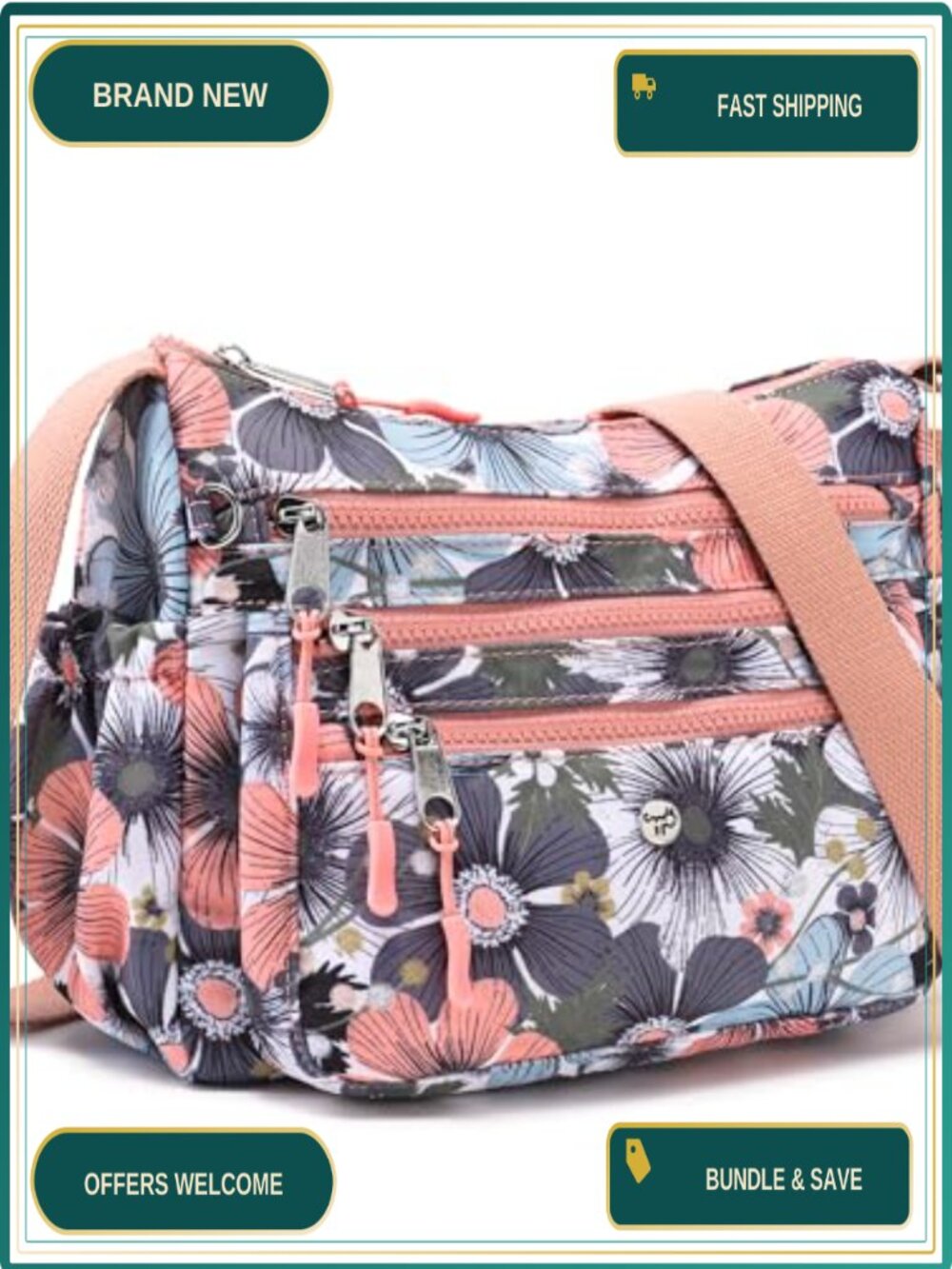 Nylon Multi Pocket Crossbody Bag Lightweight Satchel Travel Purse